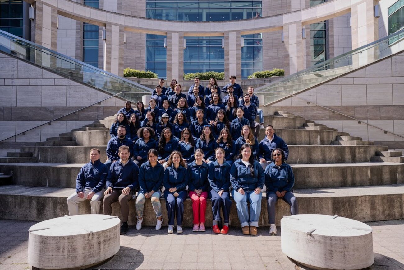 Orry Elor with his UCSF PSPG (Pharmaceutical Sciences and Pharmacogenomics) senior-year class on the Mission Bay steps