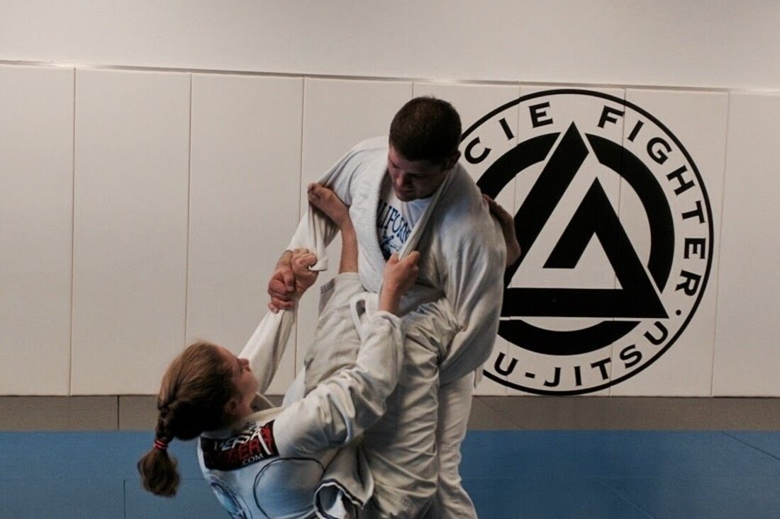 Orry Elor training Jiu Jitsu as a white belt with Amit Elor at Graciefighter in Pleasant Hill, California